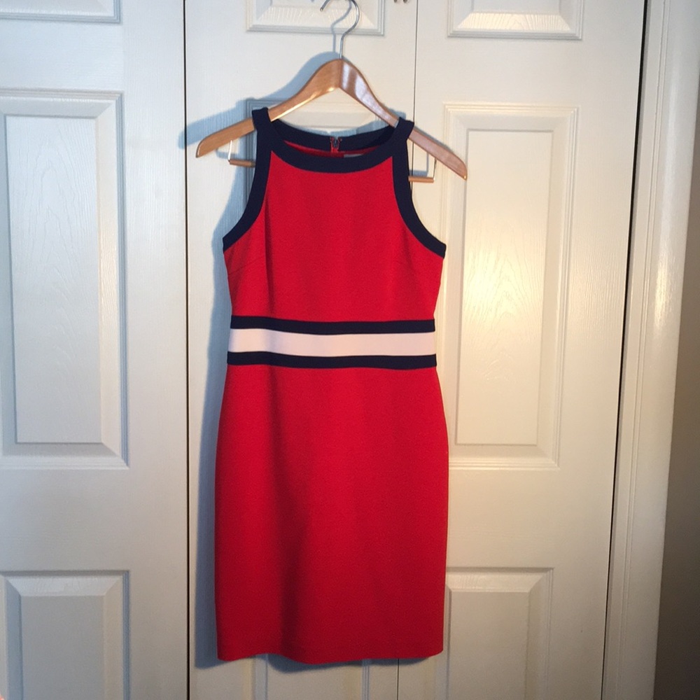 Red, blue, & white shift dress